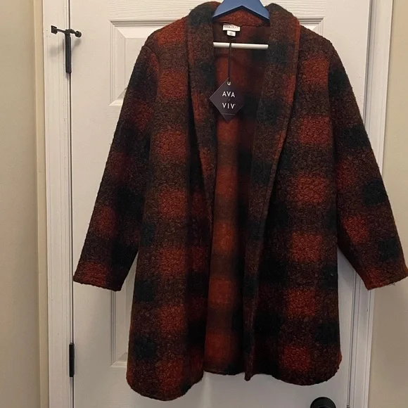 Ava & Viv Rust and Black Checkered Jacket - Picture 1 of 8